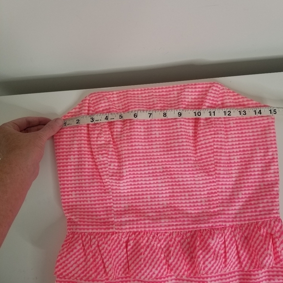 Lilly Pulitzer Lowe Fiesta Pink Pretty Gingham Strapless Peplum Dress Size 4 - Picture 4 of 15